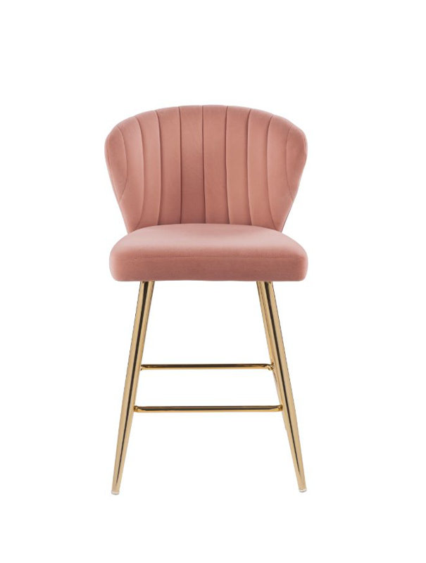 Chaise à hauteur de comptoir Baxton, velours rose et finition dorée