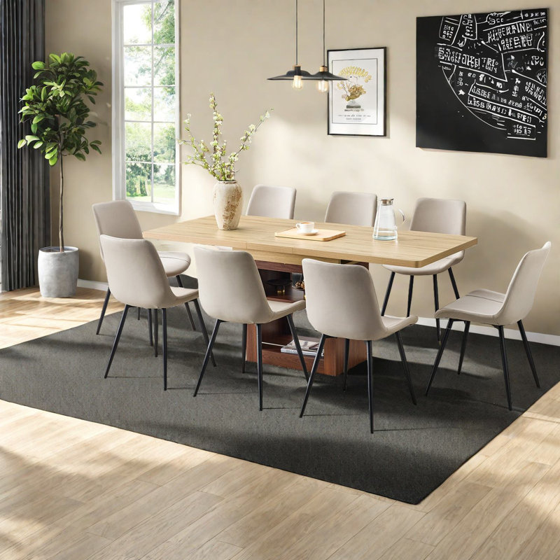 Modern Extendable Dining Table Sets With Pu Chairs For Home