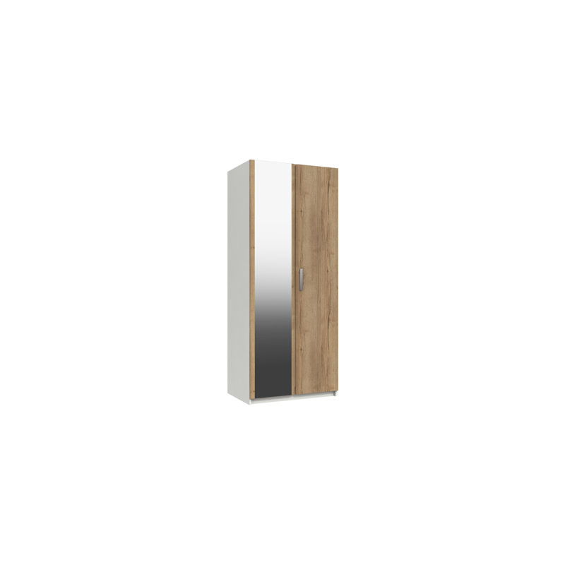Harvey-Lee 2 Door Manufactured Wood Wardrobe, White/Natural Rustic Oak