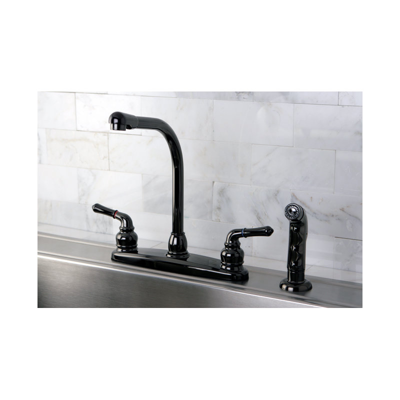 Kingston Brass Water Onyx Two-Handle 4-Hole 8" Centerset Kitchen Faucet with Side Sprayer