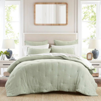Courtepointe en gaze de coton grand / grand Sage 3, naturel, chaleur toutes saisons, punaises brodées, taies décoratives sauge, doux et confortable pour la peau