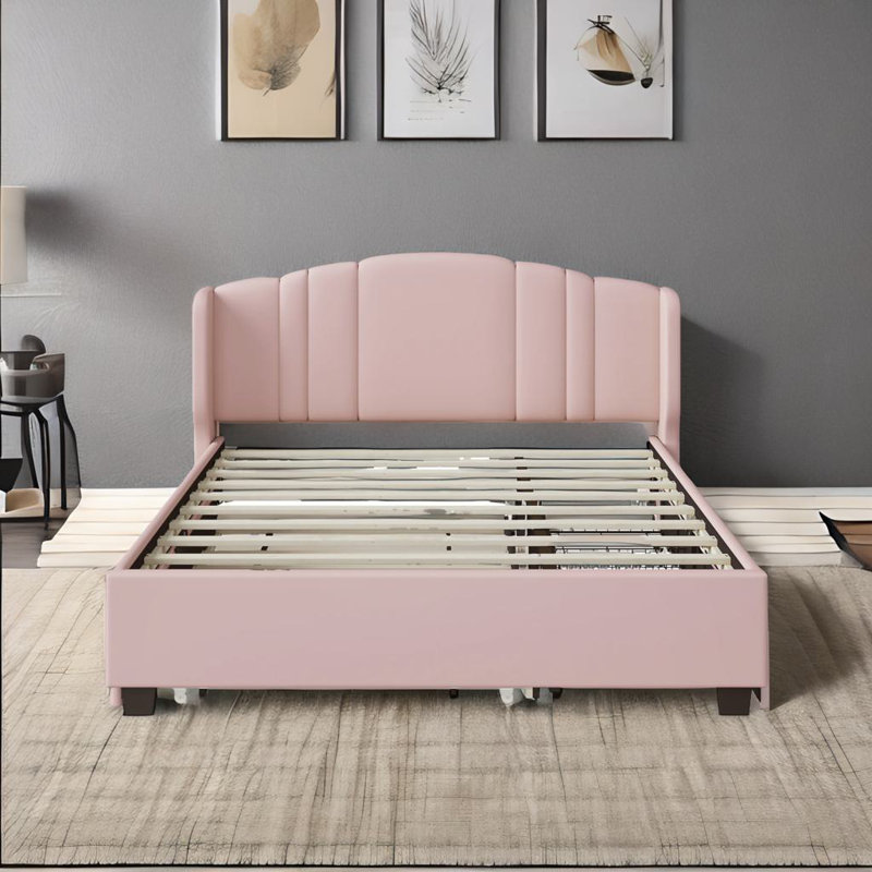 Grand lit plateforme tapissier Tomblin, Rose