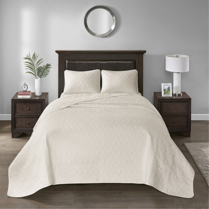 Ensemble de couvre-lit réversible crème grand, Couvre-lit pour lit grand : couvre-lit + 2 taies d, White