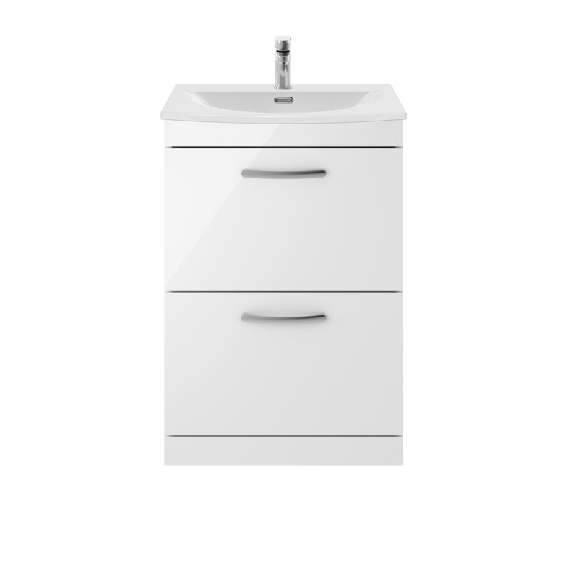 Athena 610mm Single Bathroom Vanity with Integrated Vitreous China Basin, Gloss White