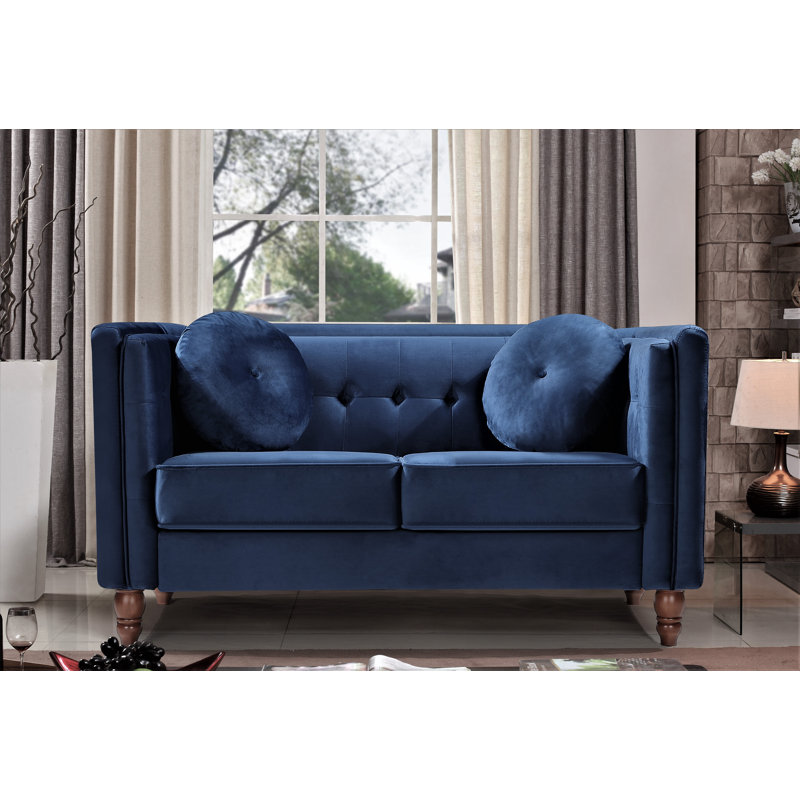 Eveland 58.3'' Velvet Loveseat, Deep Blue Velvet