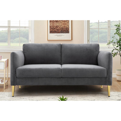 Canapé en velours côtelé de 155,5 cm de large, accoudoirs carrés, dossier rembourré, idéal pour les petits salons. Style du milieu du siècle. Garnissage en mousse, assise confortable, convient aux entrées.