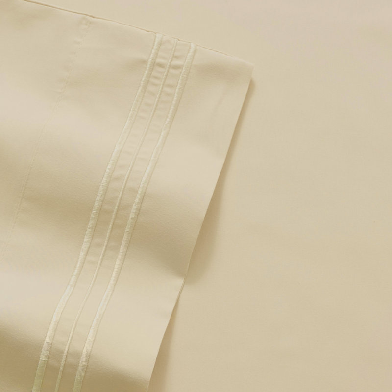 Taies d'oreiller luxueuses en microfibre brodée (paquet de 2) par Sweet Home Collection®, Taie d'oreiller très grande, Beige
