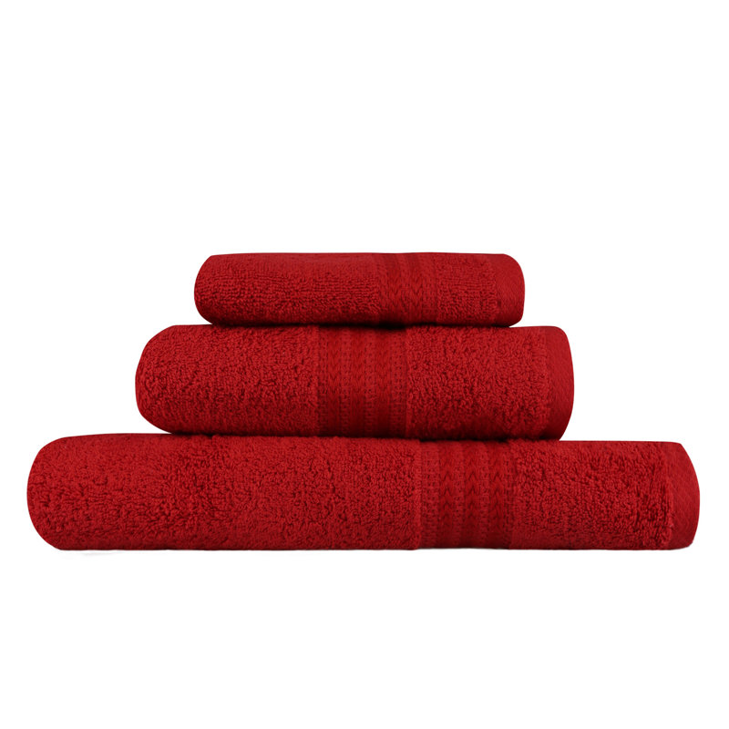 Ensemble de serviettes de luxe 3 pièces, 100% coton, rouge | Comprend une serviette de toilette 11,8 po x 19,7 po, une serviette à main 19,7 po x 35,4 po, une serviette de bain 27,6 po x 55,1 po | 500 g / m² pour une douceur et une capacité d'absorption ultimes | Lavable à la machine, livré dans une boîte élégante