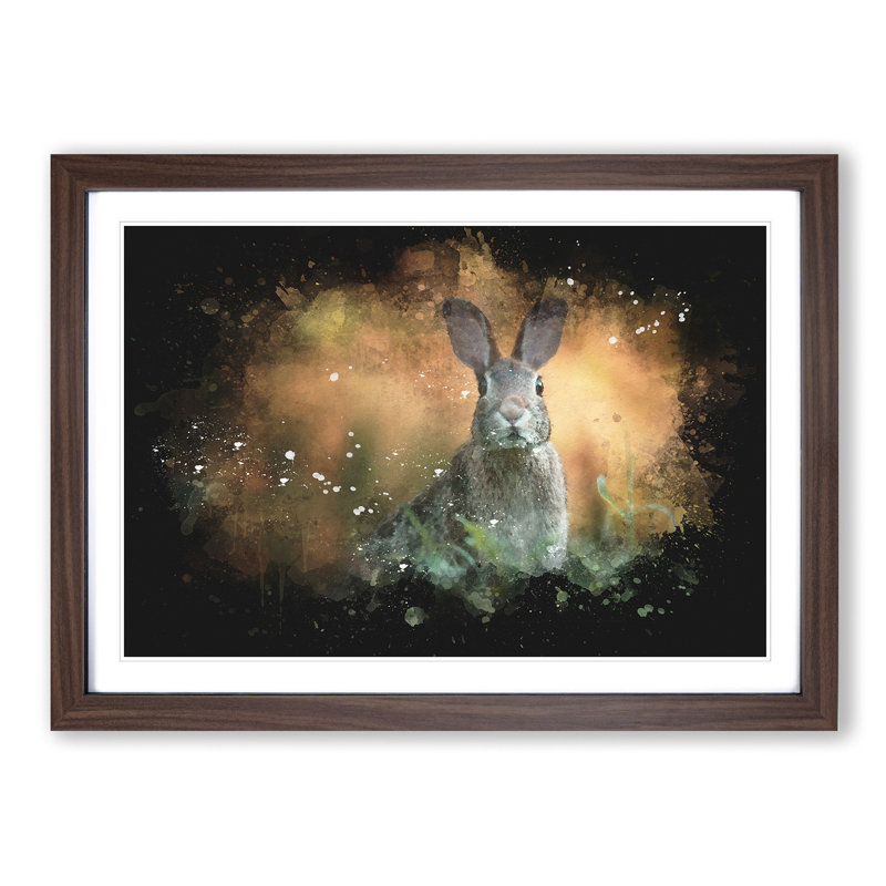 Hare in a Meadow - Picture Frame Graphic Art Print, 33cm H x 45cm W x 2cm D, Walnut Framed
