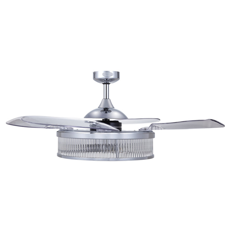 Adilene 122cm Ceiling Fan with Light Kit, Transparent with Chrome Blades