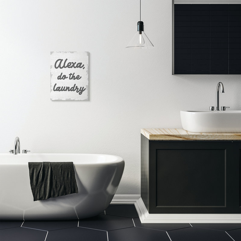 «Alexa Do The Laundry Funny Bathroom Gray Word Design», art textuel, Toile tendue, H 20 po x l 16 po