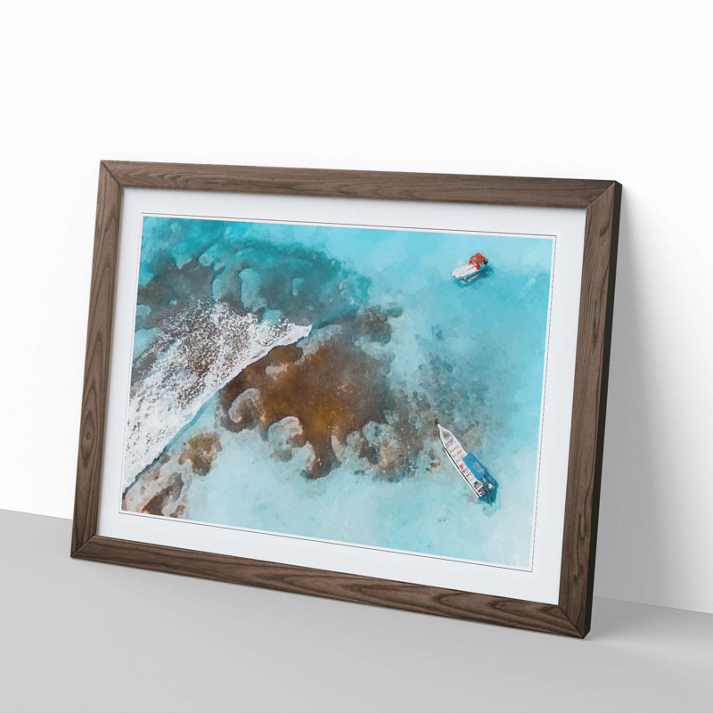 Boats in the Dominican Republic - Picture Frame Graphic Art Print, Walnut Framed, 27cm H x 36cm W x 2cm D