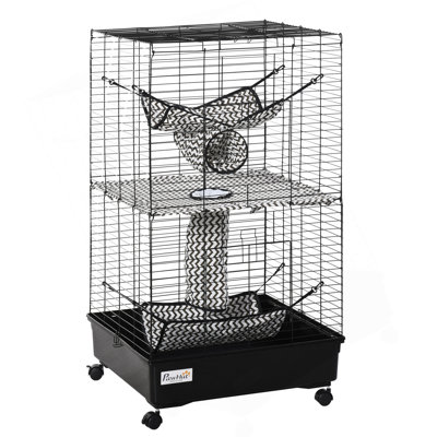 Cage à furet 42 "avec freins à roues, hamacs, noir