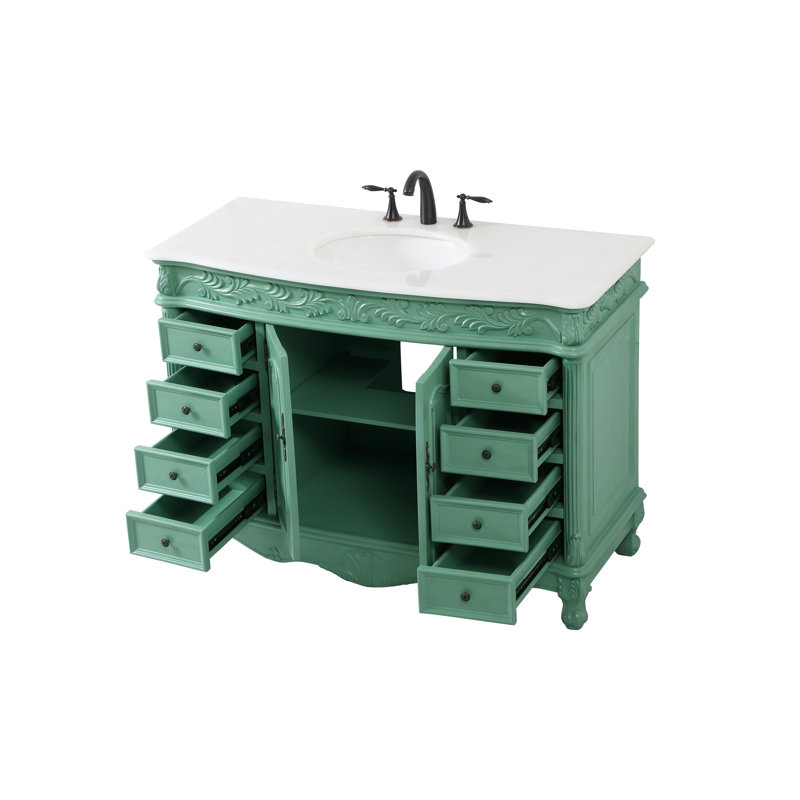 Mariella 48'' Single Bathroom Vanity with Top, Vintage Mint, Ivory White