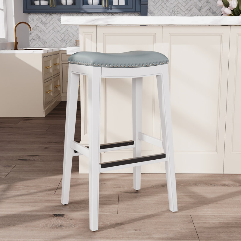Le tabouret de selle de 30 po de hauteur, le siège en cuir gris blanc, ajoute un attrait élégant à la cuisine ou à la finition et au siège blancs, ce qui améliore le style moderne, la durabilité