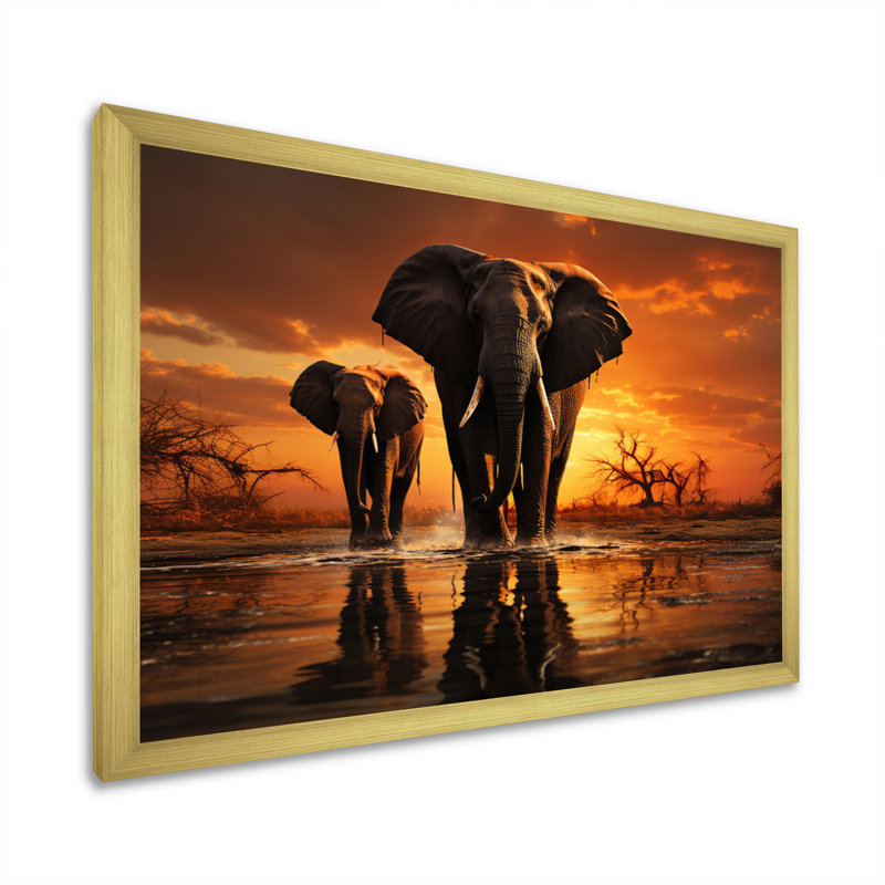 Elephant Shadows of Serenity IV - reproduction, Encadrement doré, H 34 po x l 44 po x P 1,5 po