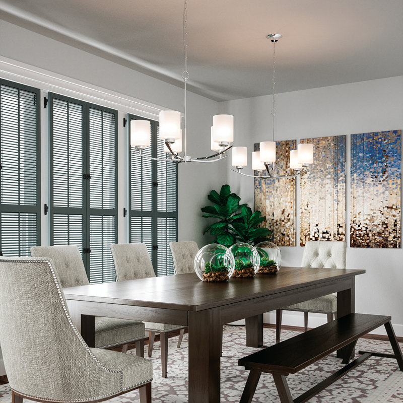 Lustre classique à 5 lumières avec abat-jour Bryker Woods, Nickel brossé