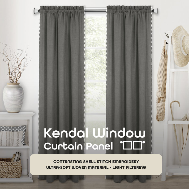 Semi Sheer Curtain Single Panel, 52" W x 84" L, Gray/White