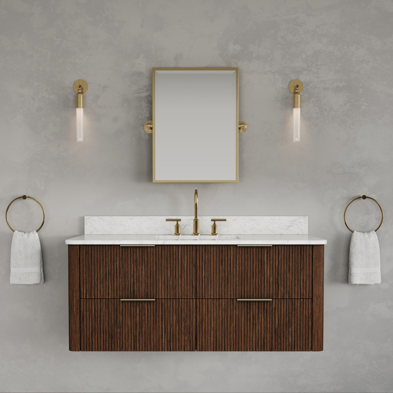 Eureka 48 In. Single Rectangle Sink Floating Bathroom Vanity with Cultured Marble Top in Truffle Oak