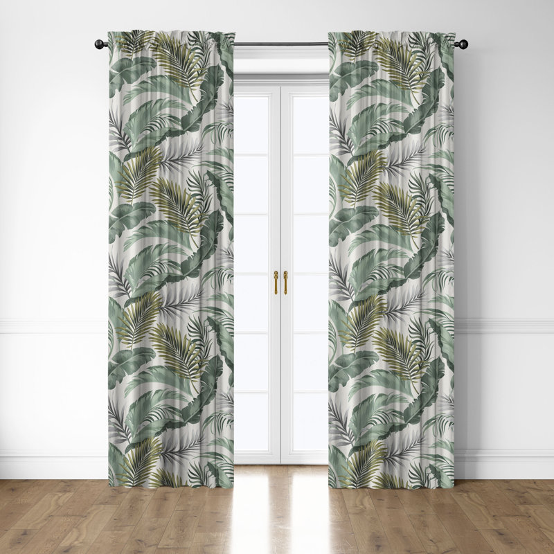 Tropical Palms Cotton Curtain, 50" W X 120" L