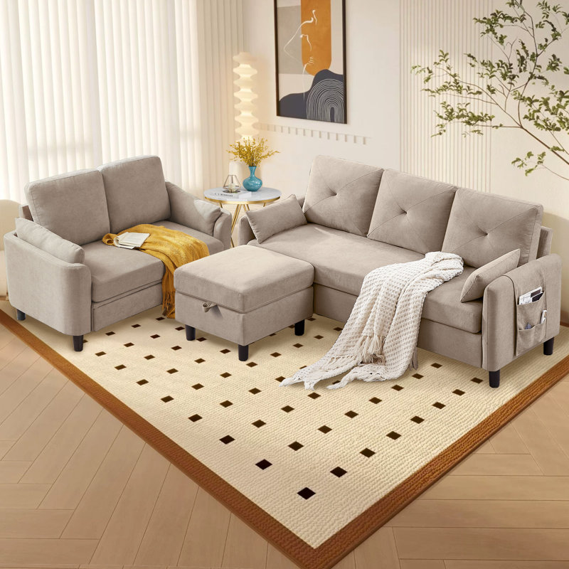Sitaram 3 - Piece Living Room Set, Beige Polyester Blend