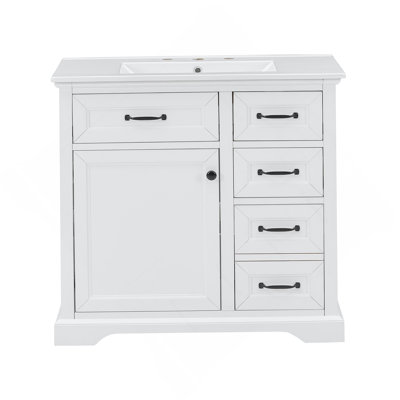 Meuble-lavabo 36 po avec lavabo en céramique, 2 tiroirs basculants, charnières de porte à fermeture en douceur, gris