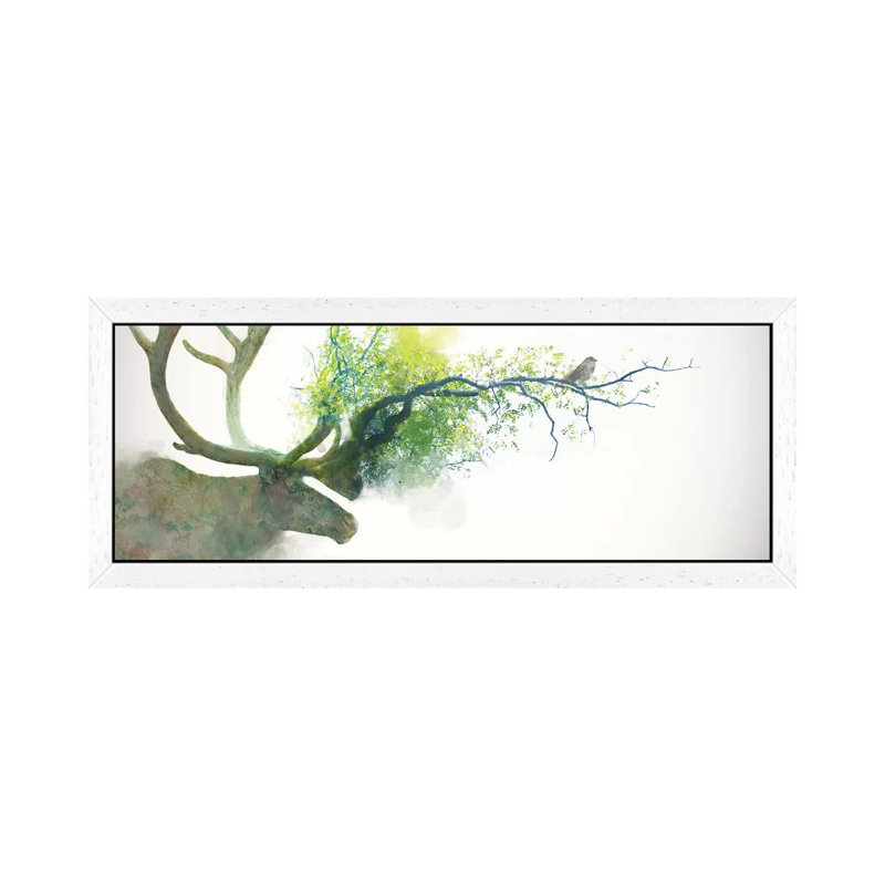 Caribou by Daniel Taylor - Panoramic Print on Canvas, 30.48 cm H x 91.44 cm W, White Floater Framed