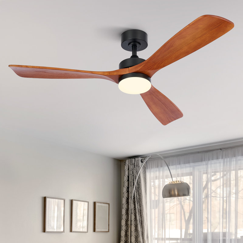 52" Black and Walnut Wood Ceiling Fan with LED Light and Remote