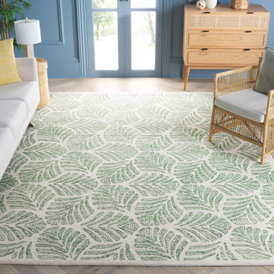 Rachell Avalyn Floral Handmade Tufted Wool Area Rug in Ivory / Green