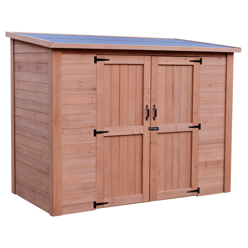 Cedar Wooden Heavy Duty Lean-To Storage Shed With Double Doors, 74" H x 90" W x 48" D