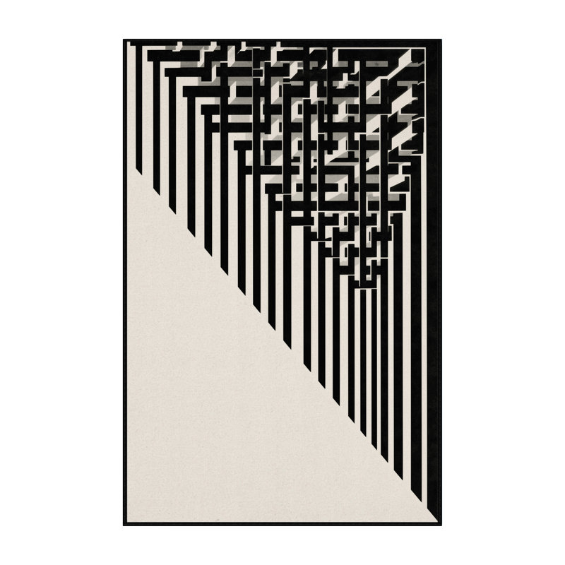 Machine Washable Pelico Kyoto Fushimi Inari Torii Minimalist Geometric Rug in Beige – Black Binding, 7x10