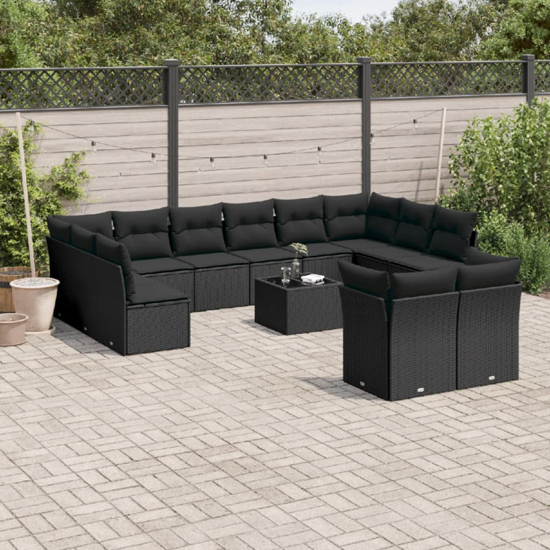  Ensemble de canapé de jardin noir, Noir, Noir