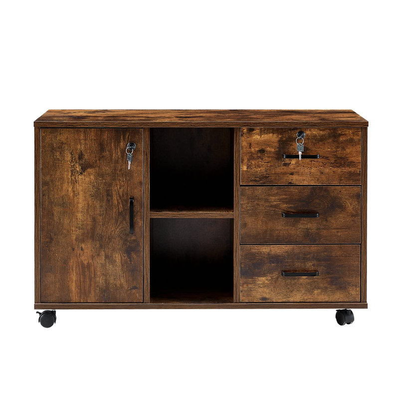 Lakell 90cm Wide 3 -Drawer Mobile File Cabinet, Brown