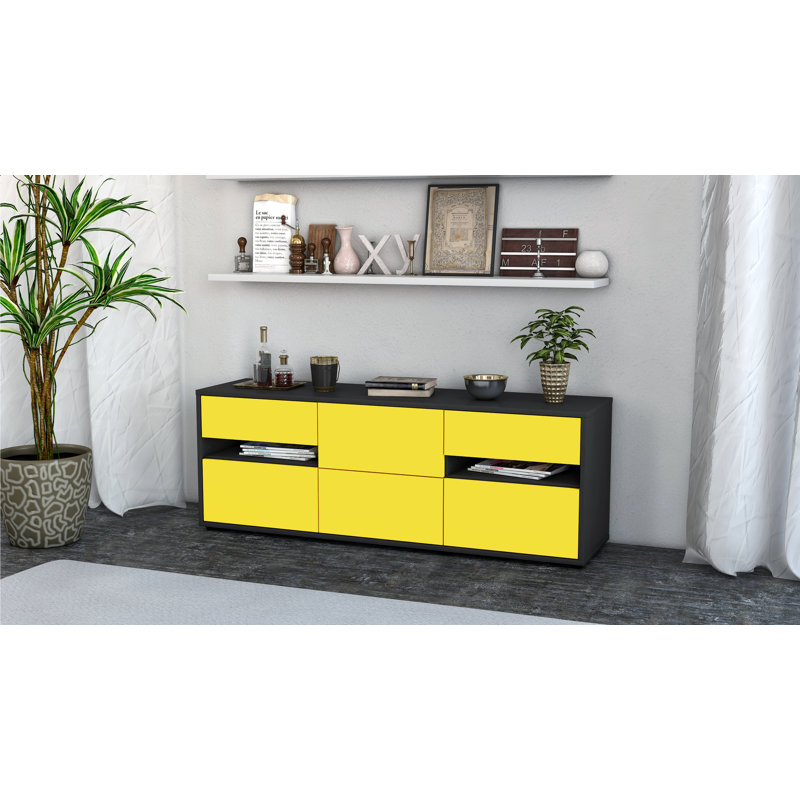 Wydra TV Stand for TVs up to 60", Yellow / Matte Anthracite