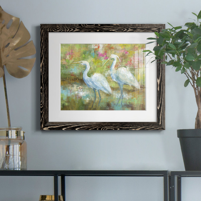 «Egret Tapisserie», reproduction d'art graphique sur papier encadré, H 20 po x l 17 po x P 1,5 po, Cadre noir