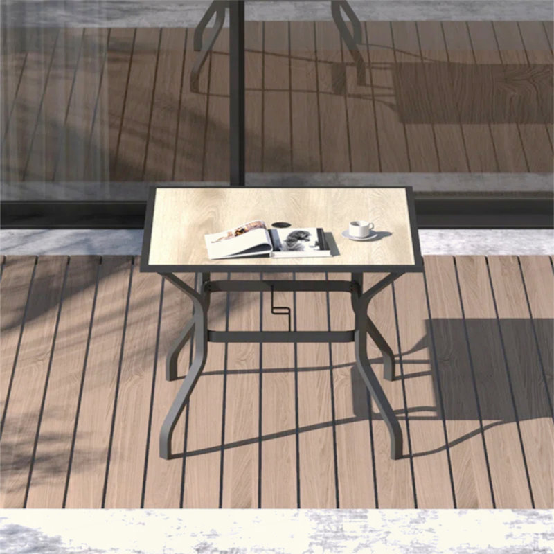 Outdoor Patio Dining Table Square Metal Table With Umbrella Hole And Wood-Look Tabletop For Porch,Garden,Backyard,Balcony(1 Table)