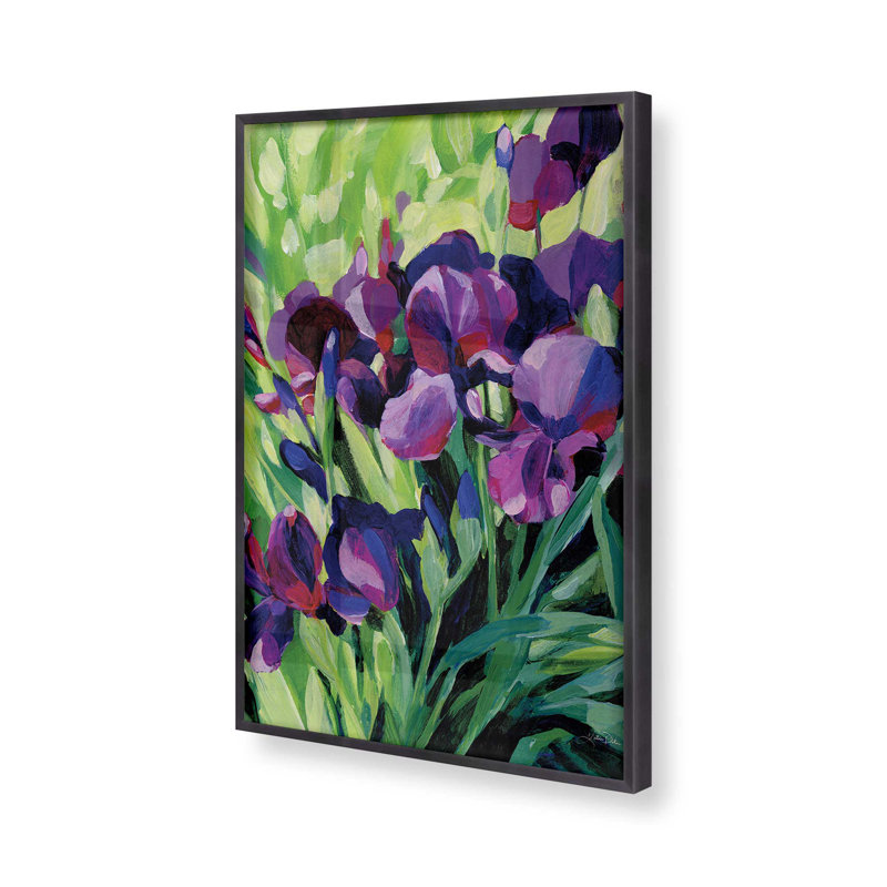 Impression audacieuse de fleurs d'iris, H 15,25 po x l 12,25 po x P 1,25 po, Cadre en zinc patiné