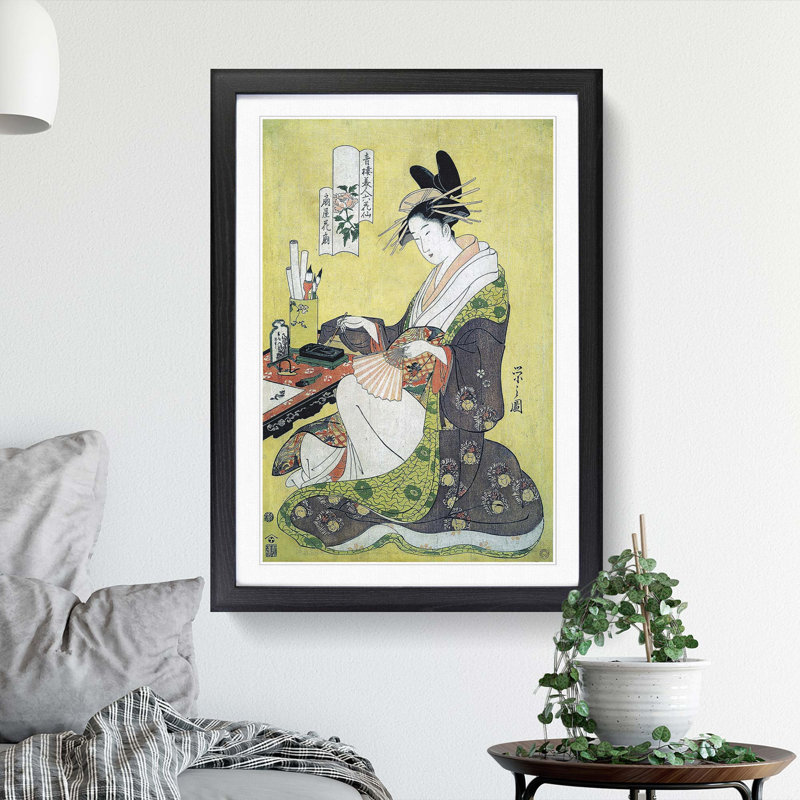 The Courtesan Hanaogi by Chobunsai Eishi - Picture Frame Painting Print, 36cm H x 27cm W x 2cm D, Black Framed