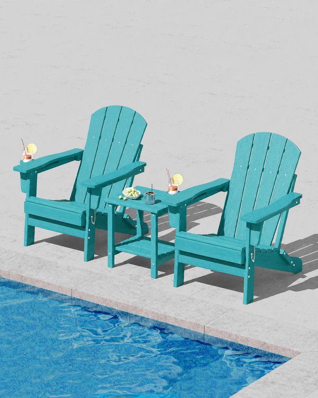 Ensemble de 2 chaises longues pliantes Adirondack pliables en PEHD avec porte-gobelets, inclinable et ergonomique, capacité de 380 lb