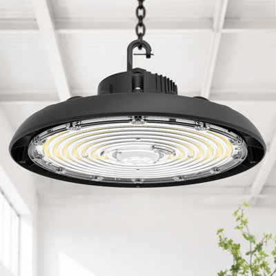 1 luminaire industriel DEL 3CCT 240 W à intensité variable, en forme d'OVNI, avec crochet ouvert noir (lot de 1)