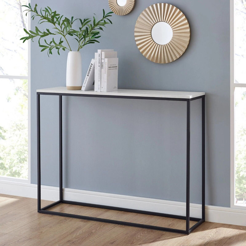 Adjei 100.5cm Console Table, White, Black, 81cm H x 107cm W x 31cm D