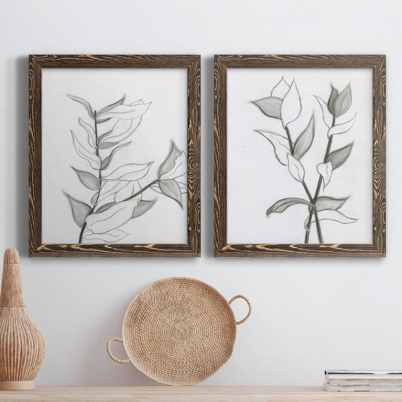 CHARCOAL FOLIAGE I - impression 2 pièces, H 24 po x l 36 po x P 1,5 po, Encadré de bois de noyer