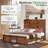 Farmhouse Full Size Wood Bed Frame with Footboard Storage Cabinets, Red Brown-597656054-596731038