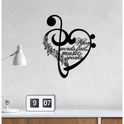 Notes et cœur, art mural en métal, Quand les mots échouent, la musique parle