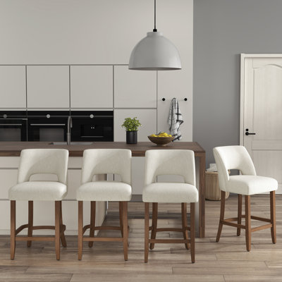 Upholstered Counter Stool With Solid Wood Legs Set of 4