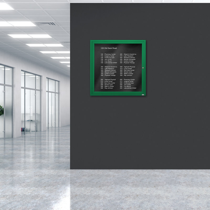 Tableau d'affichage mural fermé pour armoire d'annuaire, Vert thermolaqué, Un, H 36 po x l 36 po