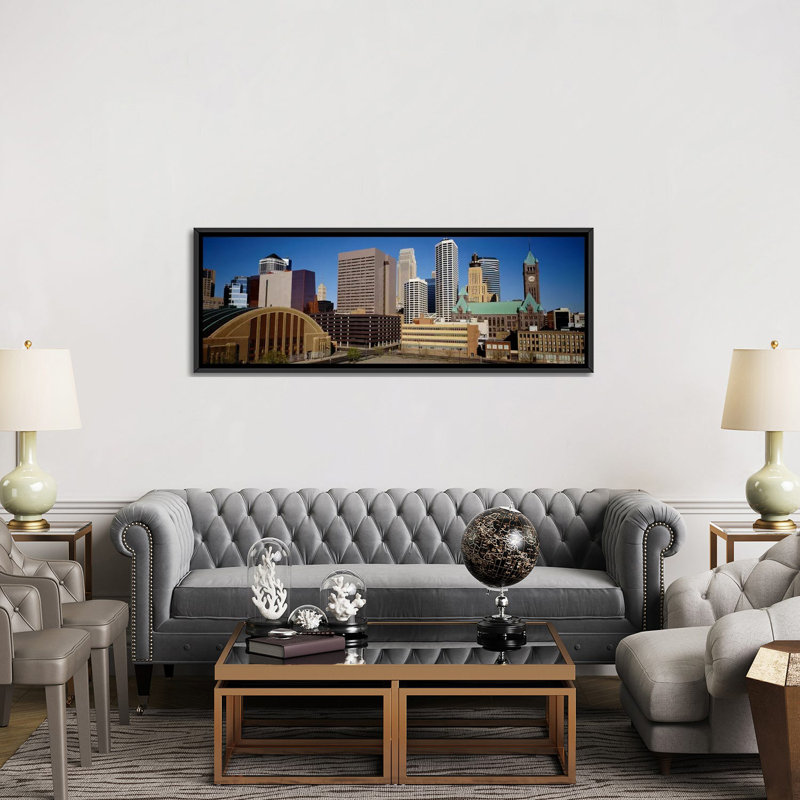 " Minneapolis, Minnesota ", 12" H x 36" W x 1.5" D, Black Framed Canvas