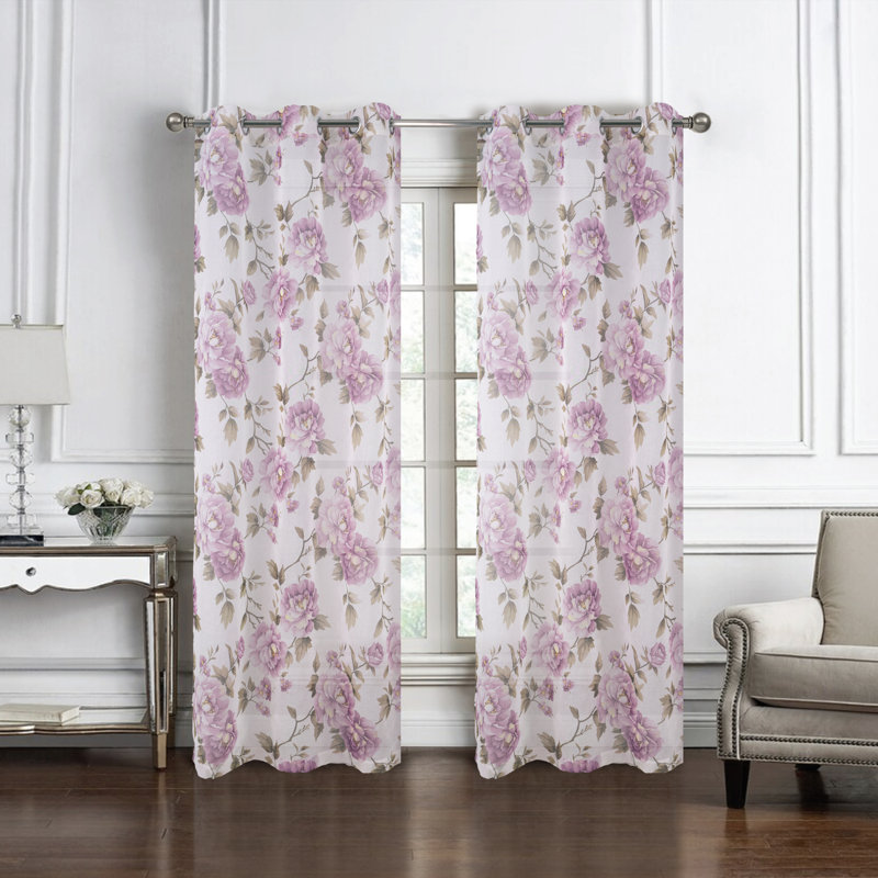 Catrinia Floral Sheer Window Curtain Panel, Lilac, 54" W x 95" L