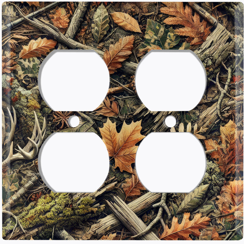Couvre-interrupteur en métal, plaque standard, 2 bandes, recto-verso - chasse camouflage, #9 Double Duplex Outlet