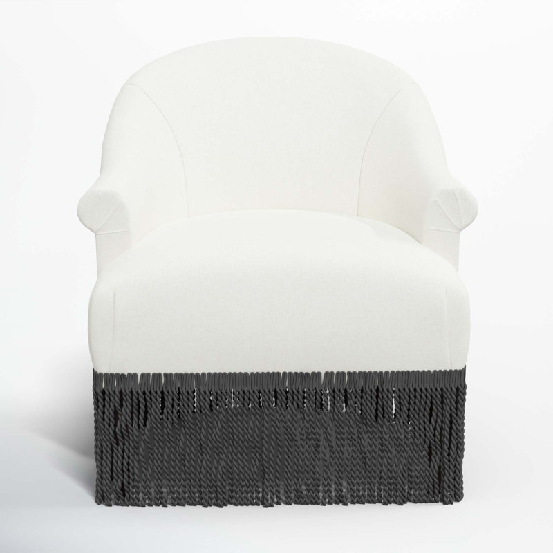 Callie Upholstered Wingback Chair, Black, Zuma White Textured Linen